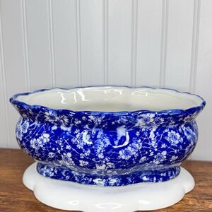 Vintage Cobalt Blue White Exclusively Seymour Mann Ruffle Planter Floral 10.5”
